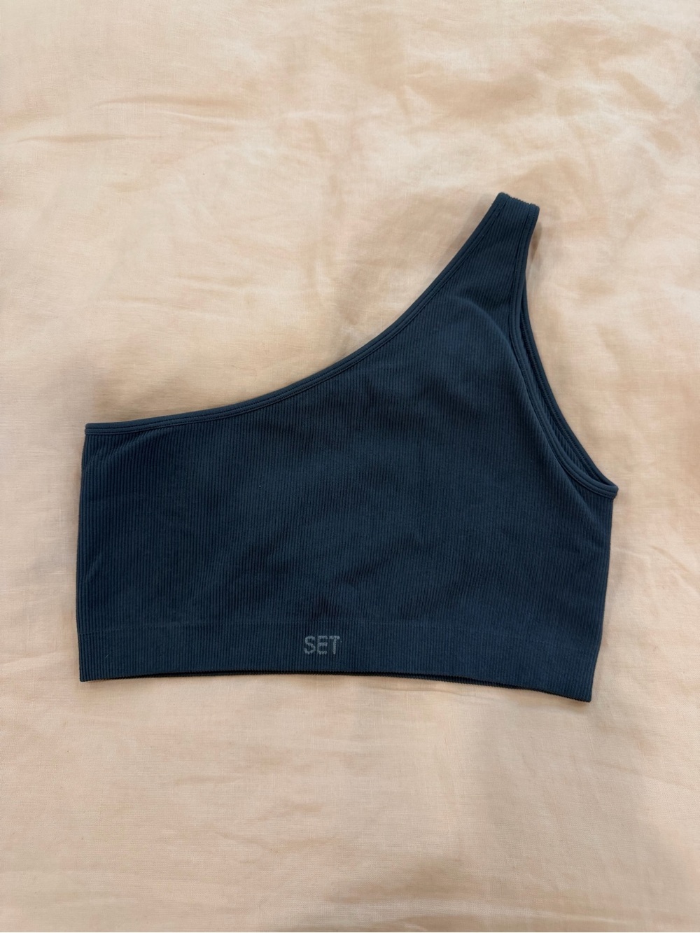 Set Active One-Shoulder Ribbed Crop Top in Deep Teal